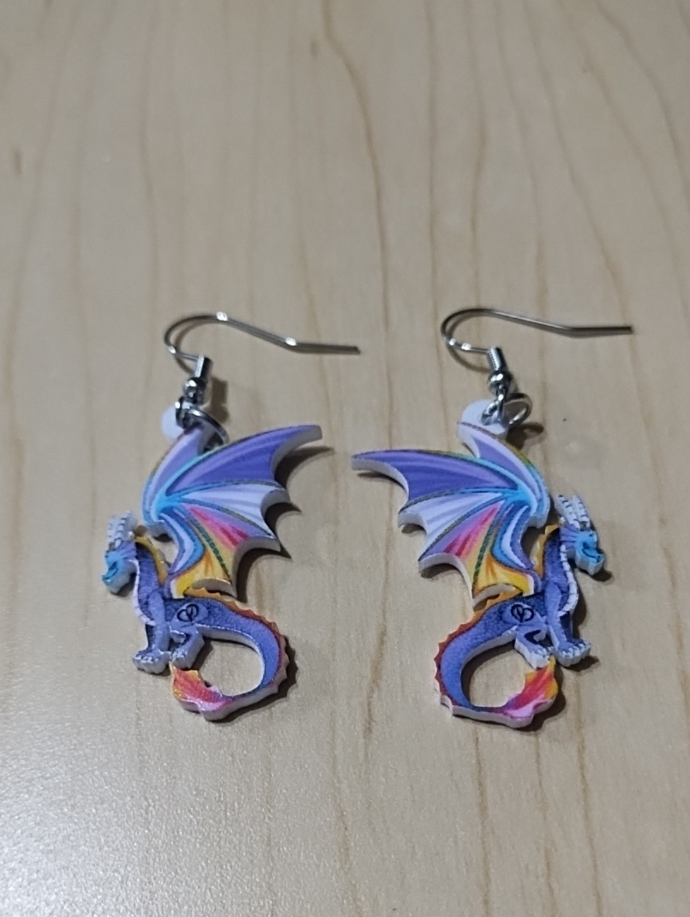 Rainbow Dragon Dangle Earrings in Purple and Multicolor - Women Jewelry NIP.
